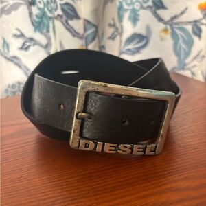 Vintage Diesel Black 100% Leather Belt with Silver Buckle Size 95 / 38 90’s/Y2K